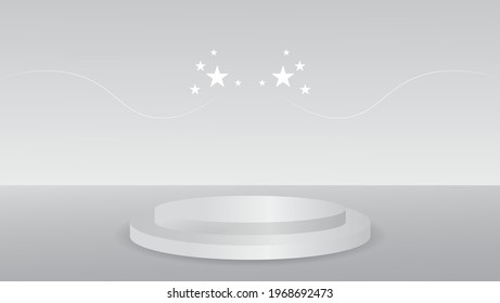 Realistic White Podium Or Platform Template Mockup With Star And Line Decoration