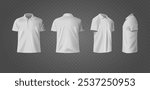 Realistic White Polo Shirt Mockup Displayed In Four Distinct Views Showcasing Front, Back, And Side Perspectives