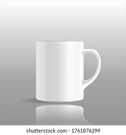 Realistic white porcelain Cup.Template or Mock Up for the design.Ceramic white mug with soft highlights.Vector illustration.