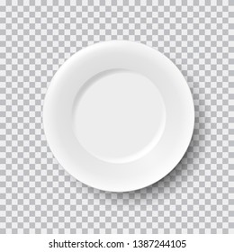 Realistic white porcelain plate isolated on transparent background, vector illustration