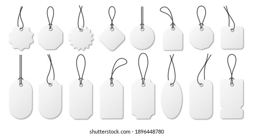 Realistic white price tags collection. Special offer or shopping discount label. Retail paper sticker. Promotional sale badge. Vector illustration.