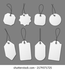 Realistic white price tags collection. Special offer or shopping discount label. Retail paper sticker. Promotional sale badge. Vector illustration.