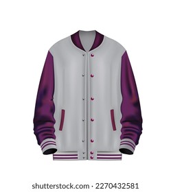 Chaqueta de béisbol blanco y púrpura realista, vector