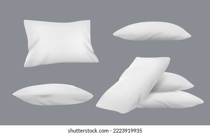 Las almohadas rectangulares blancas realistas en la parte superior. Montaje de almohadas. Ilustración vectorial realista