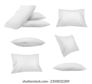 Lado de almohadas rectangulares blancos realistas. Montaje de almohadas. Ilustración del vector en blanco