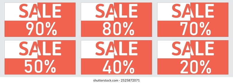 Realistic white and red sale labels, discount price tags mockups. promotional sales hanging board, banner vector template set. Retail product sales elements. hot price. Vector illustration
