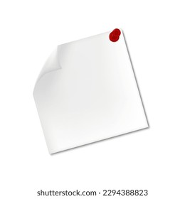 Realistic white reminder note papers with pinned red pin