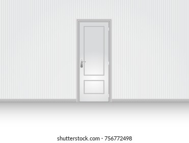 Realistic white room open door interior vector illustration.
