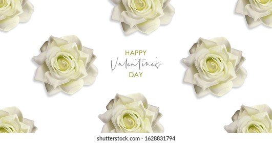 Realistic white rose and gold confetti, floral banner, weedind card, romantic concept, love celebration, beauty rose, valentines day, vector illustration
