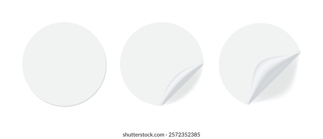 Realistic White Round Adhesive Sticker and Label Template with Curved Edges on White Background