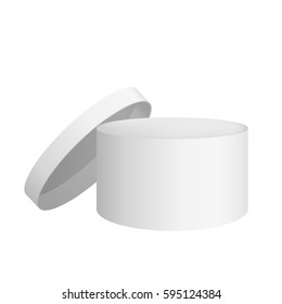 Realistic white round box with lid, 3D vector illustration, isolated on white background