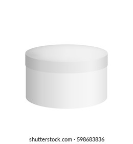 Realistic white round box with lid, 3D vector illustration, isolated on white background