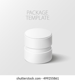 Realistic white round package box for products, isolated on white background, vector illustration. EPS 10