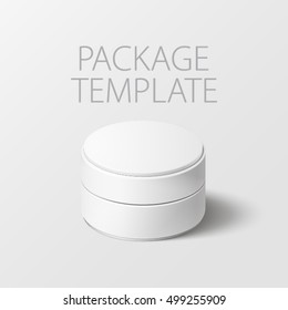 Realistic White Round Package Box For Products, Isolated On White Background, Vector Illustration. EPS 10