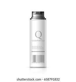 Realistic White Shaving Foam Aerosol. Cosmetics bottle can Spray, Deodorant, Air Freshener. Object, shadow, and reflection on separate layers. Vector illustration