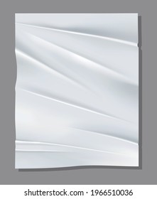Realistic white sheet of crumpled paper. Vector poster mockup. Vector illustration of wrinkled paper texture. Background template