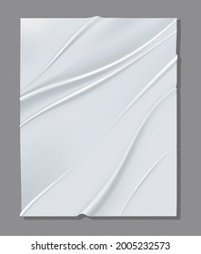 Realistic white sheet of crumpled paper. Vector poster mockup. Vector illustration of wrinkled paper texture. Background template