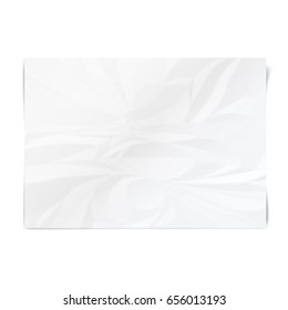 Realistic white sheet of crumpled paper. Wrinkled paper texture. Template background for your text. Vector illustration