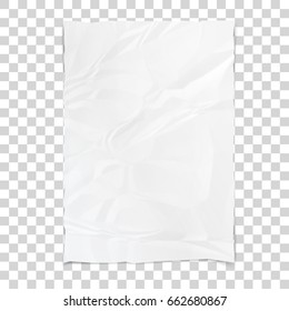 Realistic white sheet of crumpled paper. Wrinkled paper texture. Template background for your text. Vector illustration