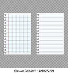 Realistic white sheets of paper. Notebook paper. Sheets of paper on a transparent background.