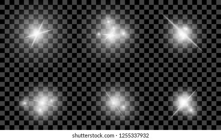 Realistic white shine and glow effects pack isolated on transparent background. Vector illustration