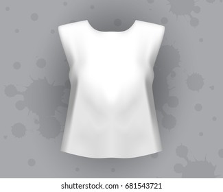 Realistic white simple t-shirt, vector illustration. Trendy sport clothes concept, grunge gray background, t shirt without sleeves.