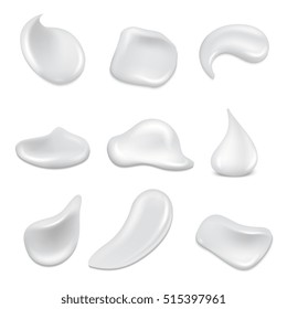 Realistic white skin cosmetic cream vector set. White cream for skincare, fresh cream product illustration