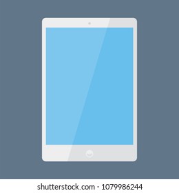 Realistic white smart digital tablets with blue screen icon in flat style design, isolated on blue background,vector eps10