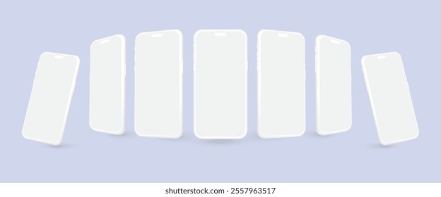 Realistic White Smartphone Mockup: Versatile Isolated Mobile Phone Template in Multiple Angles. Premium 3D Vector Illustration for UX Design and App Presentations