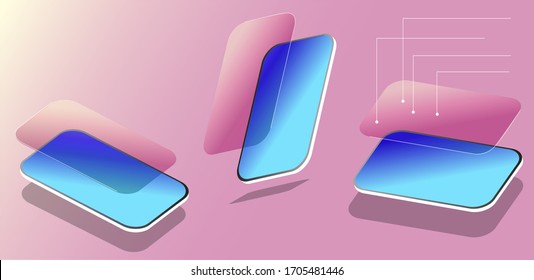 realistic white smartphone in vector.  isometry from different angles.  safety glass.  new technologies.  use this to advertise products and services related to phones and the Internet