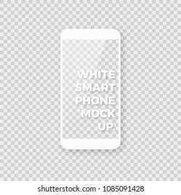 Realistic white smartphone vector mockup. Shiny clean white smart phone template with empty blank screen on checkered background.