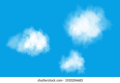  Nube de humo blanco realista en el cielo azul.  Efecto especial de la explosión de vapor.  Vector   niebla de fuego o textura de niebla.