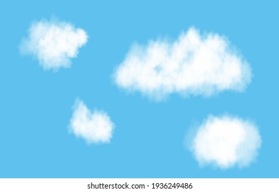  Nube de humo blanco realista en el cielo azul.  Efecto especial de la explosión de vapor.  Vector   niebla de fuego o textura de niebla.