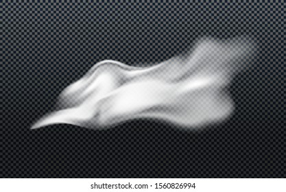 Realistic white smoke cloud isolated on transparent background. Black cloudiness or smog. Vector illustration.