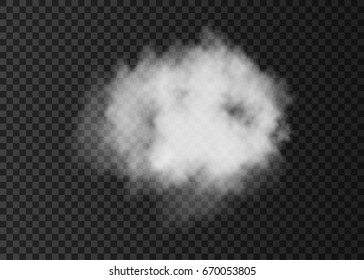 Realistic white  smoke cloud  isolated on transparent background.  Steam explosion special effect.  Vector  fire fog or mist texture.