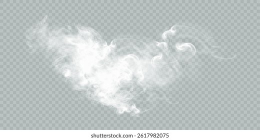 A realistic white smoke club that creates the effect of a light wind and movement on a transparent background. Suitable for simulating steam, magic fog, fire trail, atmospheric effects.
