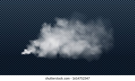 Realistic white smoke or dust cloud isolated on transparent background. Cloudiness or smog. Vector illustration.