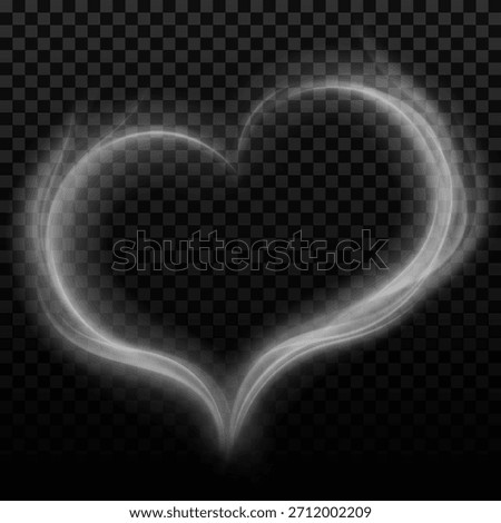 Realistic white smoke in a heart shape, isolated on a black transparent background. Love, relationships. Hot smoke from food, drinks, cigarettes. Vector illustration.