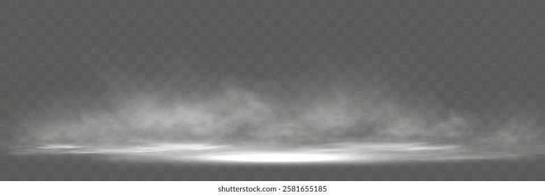 Realistic white smoke or mist effect with soft, swirling patterns on a transparent background. Perfect for overlays and atmospheric designs.