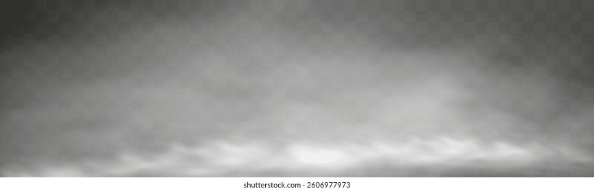 Realistic white smoke or mist effect with soft, swirling patterns on a transparent background. Perfect for overlays and atmospheric designs.