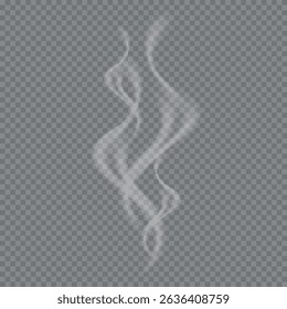 Realistic white smoke vector with soft flowing shapes on transparent background. Ideal for adding atmospheric, dreamy effects to graphic design, illustrations, web projects, and creative artwork.