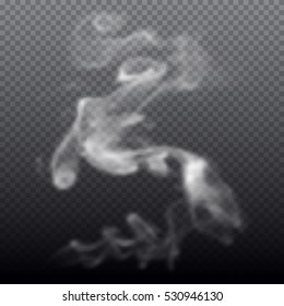 Realistic white smoke waves  isolated on transparent background. Vector illustration.