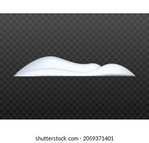Realistic white snow mound lying on the ground isolated on transparent background. 3D shape of snow pile or small hill, vector illustration of seasonal decoration