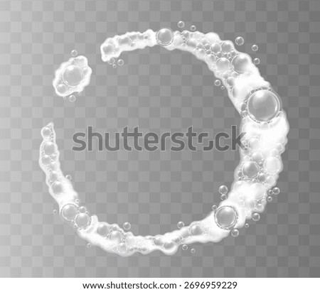 Realistic white soap ring foam shape with bubbles on transparent background vector illustration