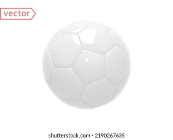 Realistic white Soccer Ball or Football Ball on white background. 3d style Vector Figurine Ball. Sports Equipment. Realistic 3D vector object