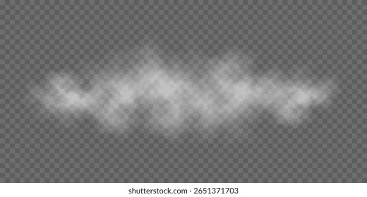 Realista nevoeiro branco suave ou efeito de fumaça leve em um fundo transparente. Misty elemento atmosfera para sobreposição em imagens, cenas dramáticas ou efeitos visuais cinematográficos. Ilustração vetorial.