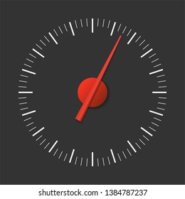Realistic white speedometer isolated on black background. 3d timer watches. Sport car odometer with motor miles measuring scale. Deadline concept. Engine power concept template. Vector