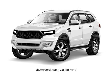 Realistic white sport two tone luxury car set on grey metallic background vector illustration.