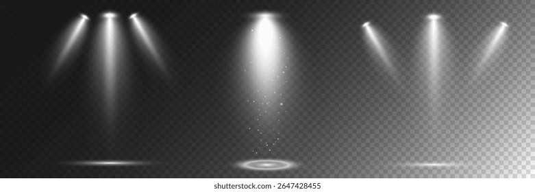 Realistic White Spotlight Beam on Transparent Background