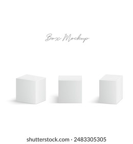 A realistic white square box mockup, ideal for packaging design presentations. This editable PSD template features a blank, minimalistic design, perfect for showcasing branding and product packaging